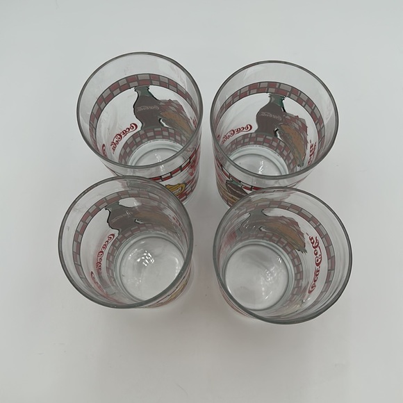 Coca Cola GLASSES 1997 Picnic Bottle and Burger Red Check-set of 4 - Picture 4 of 16